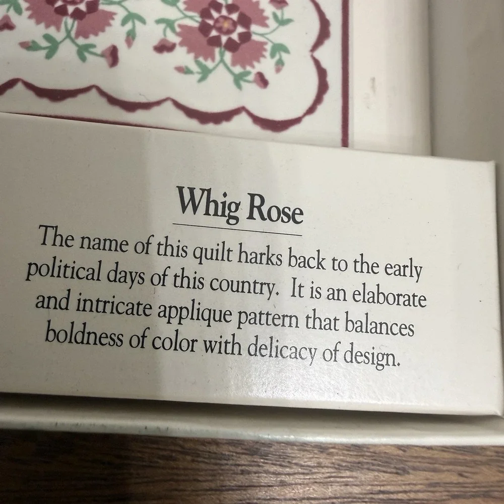 Celebration of American Quilts Hanging Tile new porcelain Whig Rose 1992